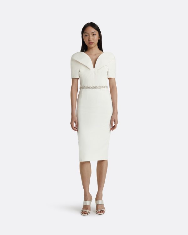 Kara Ivory Embroidered Midi Dress