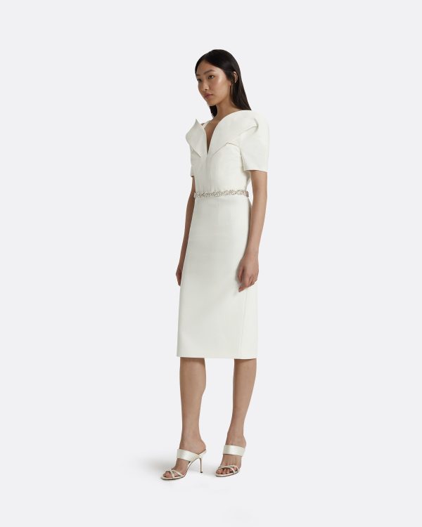 Kara Ivory Embroidered Midi Dress - Image 4