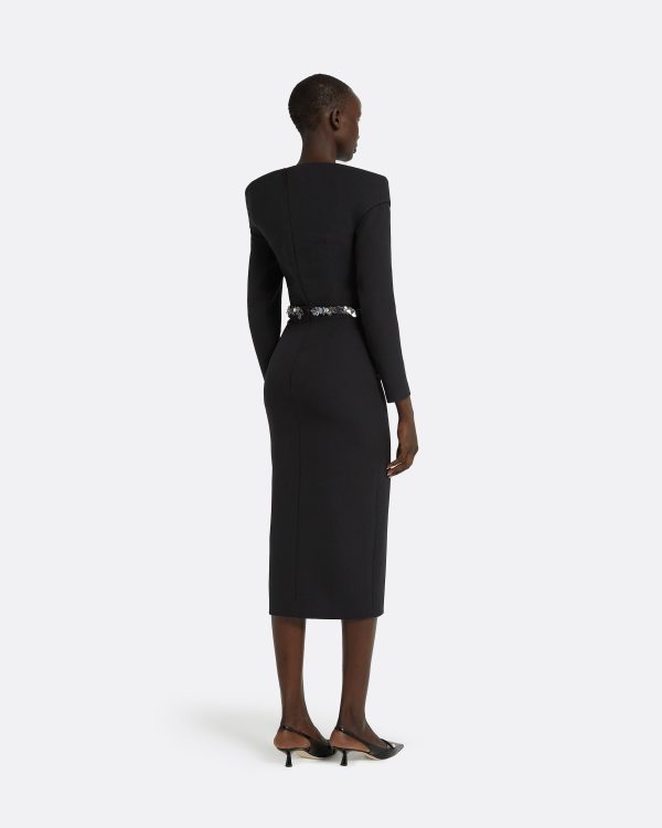Asuman Black Midi Dress With Embroidered Belt - Image 2