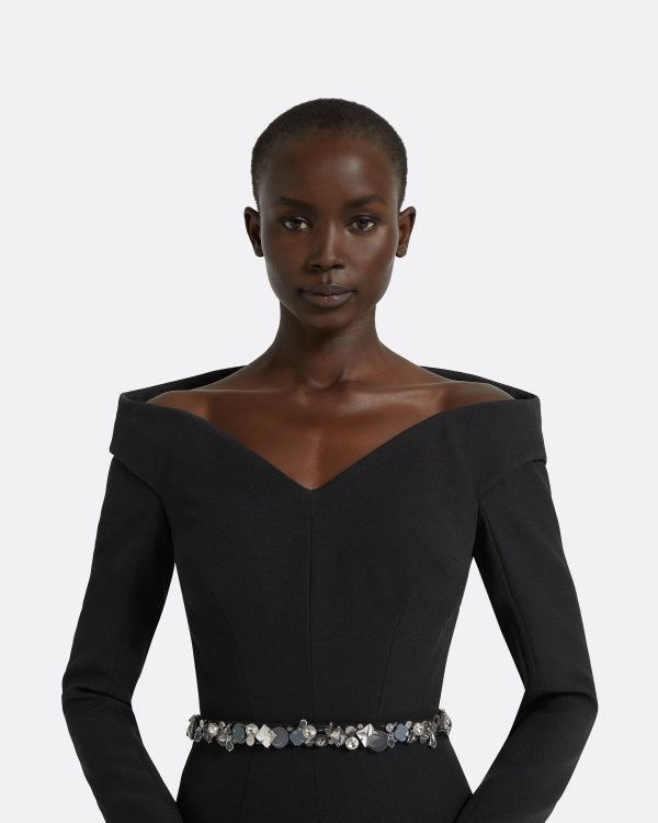 Asuman Black Midi Dress With Embroidered Belt - Image 3