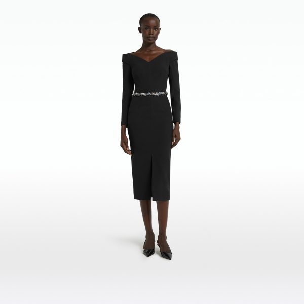 Asuman Black Midi Dress With Embroidered Belt - Image 6