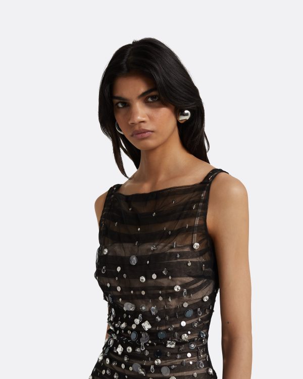 Ceren Black Midi Dress - Image 3