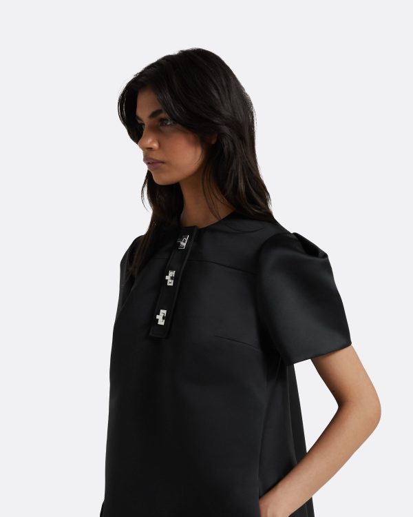Damla Black Short Dress - Image 3