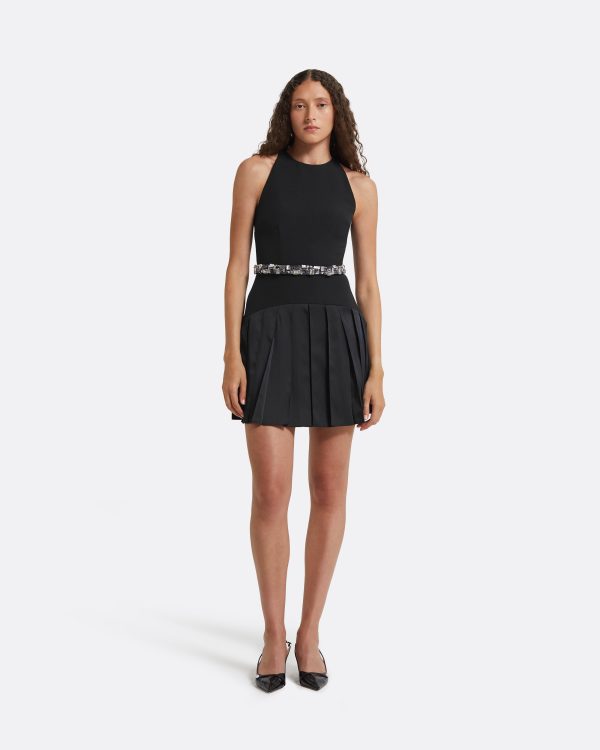 Tonina Black Short Dress With Embroidered Belt