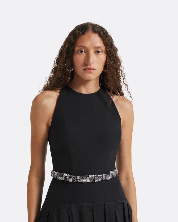 Tonina Black Short Dress With Embroidered Belt - Image 3