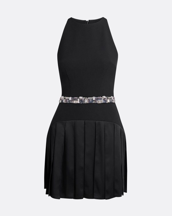 Tonina Black Short Dress With Embroidered Belt - Image 5