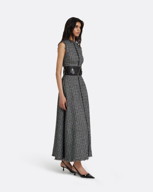 Maeva Metalllic Greyscale Midi Dress - Image 4