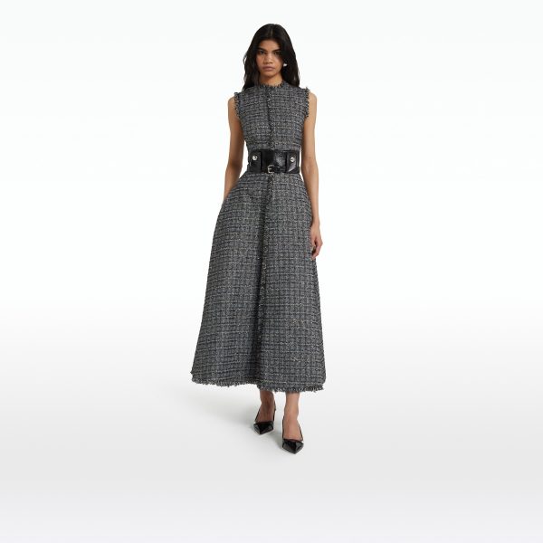 Maeva Metalllic Greyscale Midi Dress - Image 7