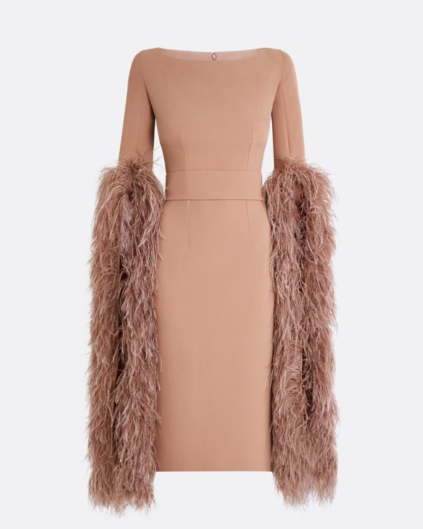 Octavia Dusty Pink Feather-Trimmed Midi Dress - Image 5