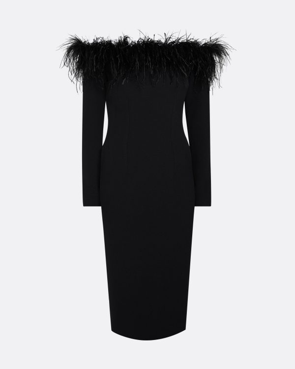 Starling Black Feather-Trimmed Midi Dress - Image 5