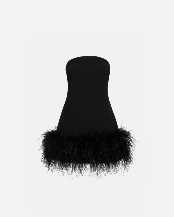 Rowan Black Feather-Trimmed Short Dress - Image 5