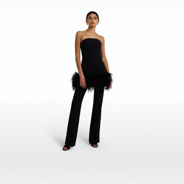 Rowan Black Feather-Trimmed Short Dress - Image 6
