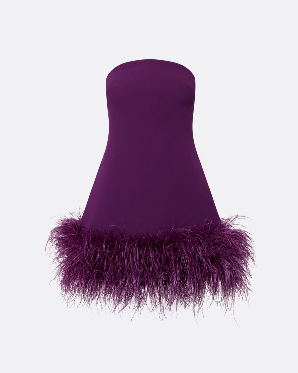 Rowan Currant Feather-Trimmed Short Dress - Image 5