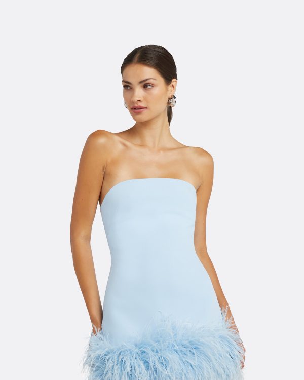 Rowan Pale Blue Feather-Trimmed Short Dress - Image 3