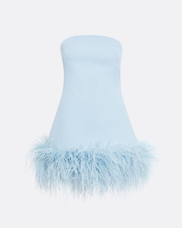 Rowan Pale Blue Feather-Trimmed Short Dress - Image 5