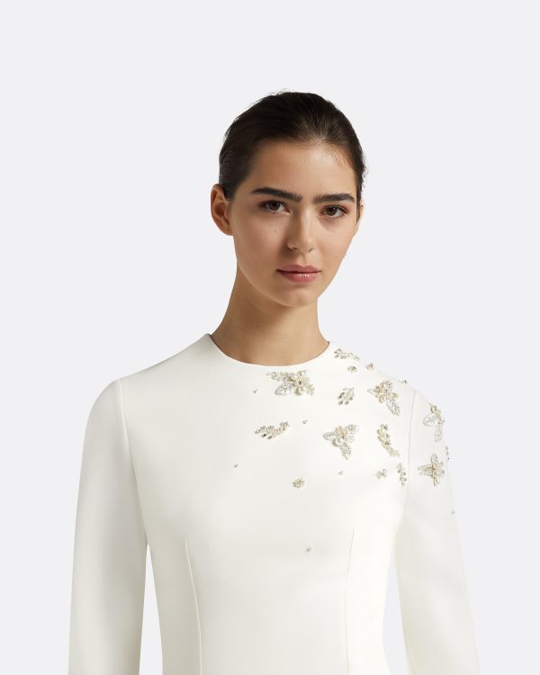 Rena Ivory Feather-trimmed Short Dress - Image 3