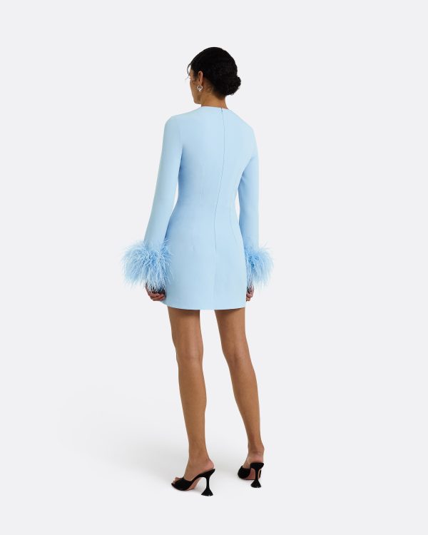 Rena Pale Blue Feather-Trimmed Short Dress - Image 2