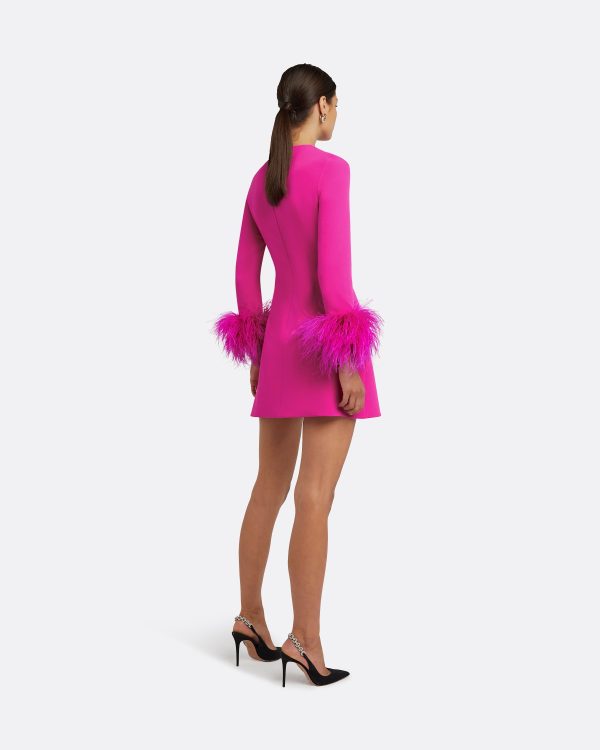 Rena Wild Strawberry Feather-Trimmed Short Dress - Image 2