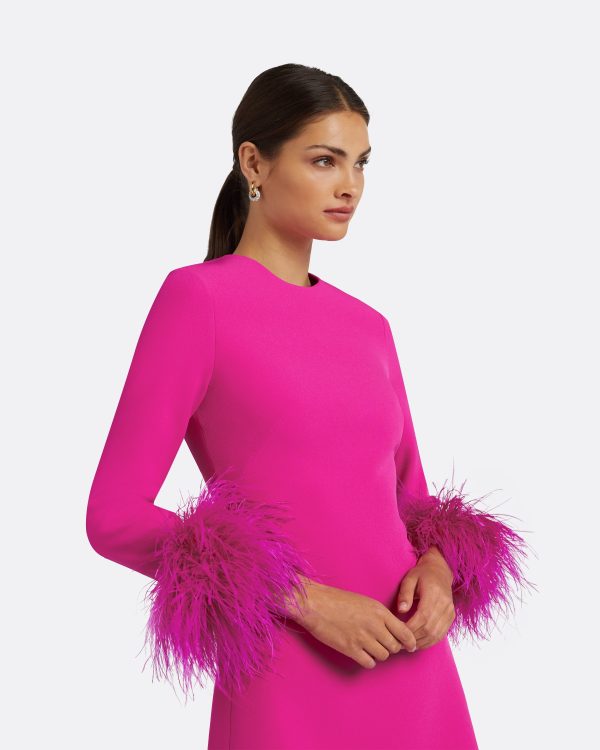 Rena Wild Strawberry Feather-Trimmed Short Dress - Image 3