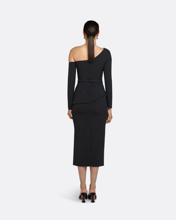 Constanza Black Midi Dress With Embroidered Belt - Image 2