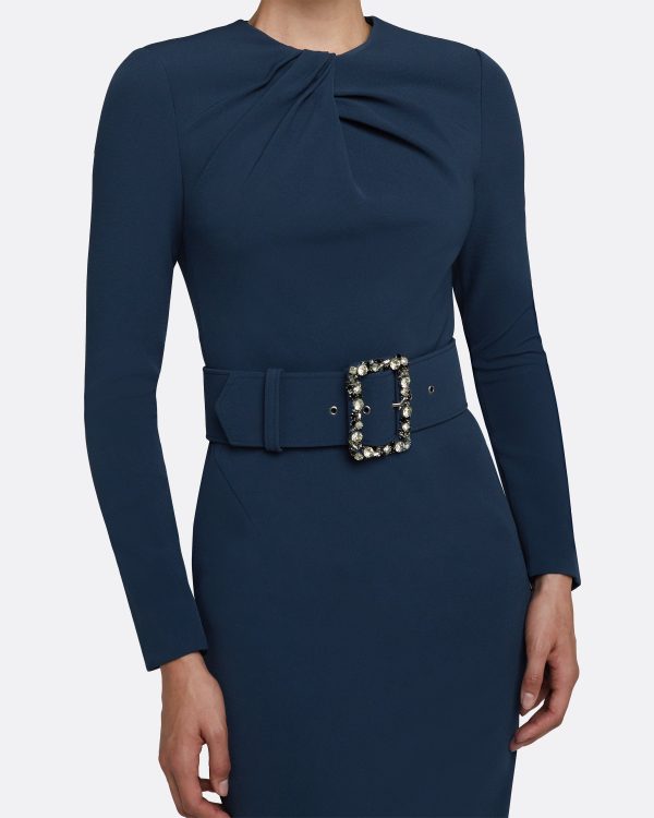 Brunna Ink Blue Midi Dress With Embroidered Belt - Image 3