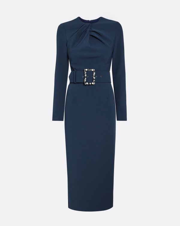 Brunna Ink Blue Midi Dress With Embroidered Belt - Image 5