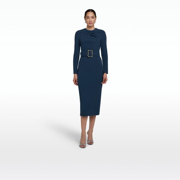 Brunna Ink Blue Midi Dress With Embroidered Belt - Image 6