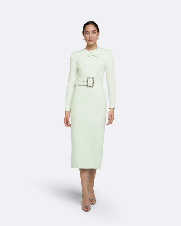 Brunna Spearmint Midi Dress With Embroidered Belt
