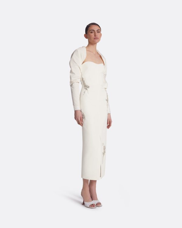 Romane Ivory Embroidered Midi Dress - Image 4