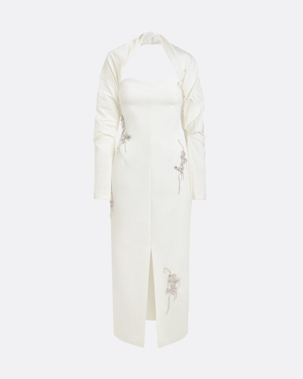 Romane Ivory Embroidered Midi Dress - Image 5