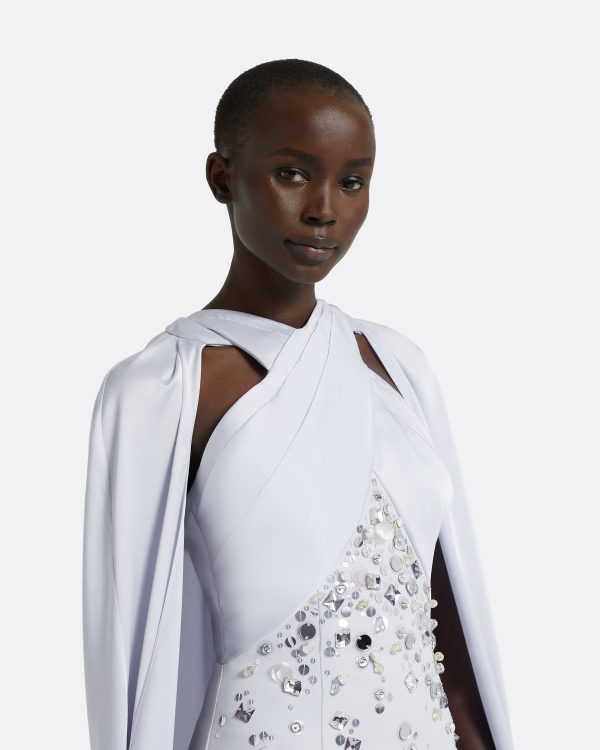 Ayse Silk Blue Long Dress - Image 3