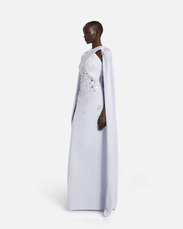 Ayse Silk Blue Long Dress - Image 4
