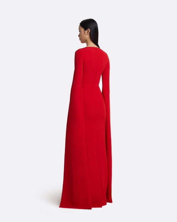 Talin Embroidered Cherry Red Long Dress - Image 2