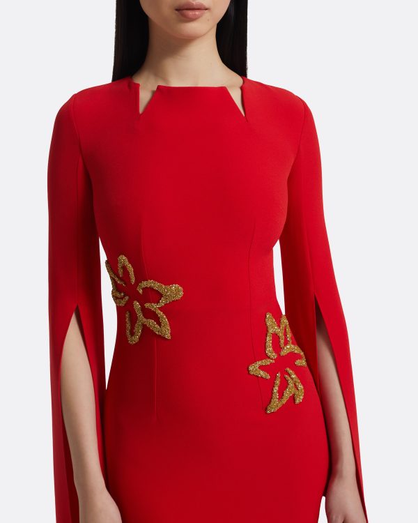Talin Embroidered Cherry Red Long Dress - Image 3