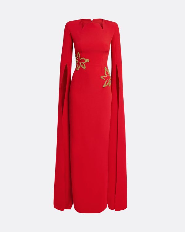 Talin Embroidered Cherry Red Long Dress - Image 5