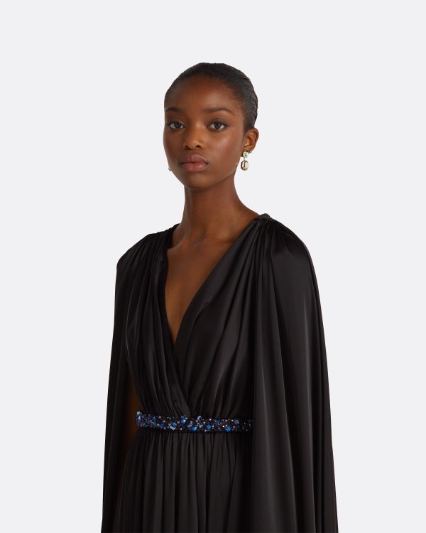 Bianca Black Long Dress With Embroidered Belt - Image 3