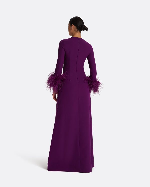 Renalla Currant Feather-Trimmed Long Dress - Image 2