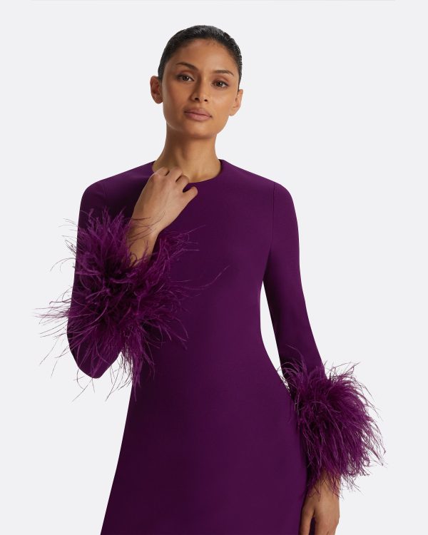 Renalla Currant Feather-Trimmed Long Dress - Image 3
