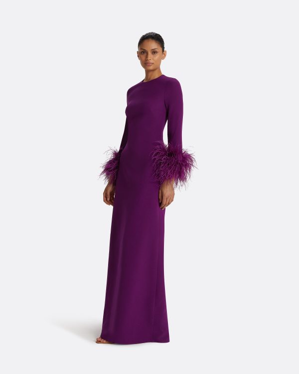 Renalla Currant Feather-Trimmed Long Dress - Image 4
