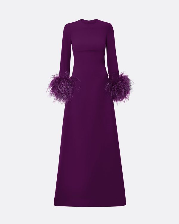 Renalla Currant Feather-Trimmed Long Dress - Image 5