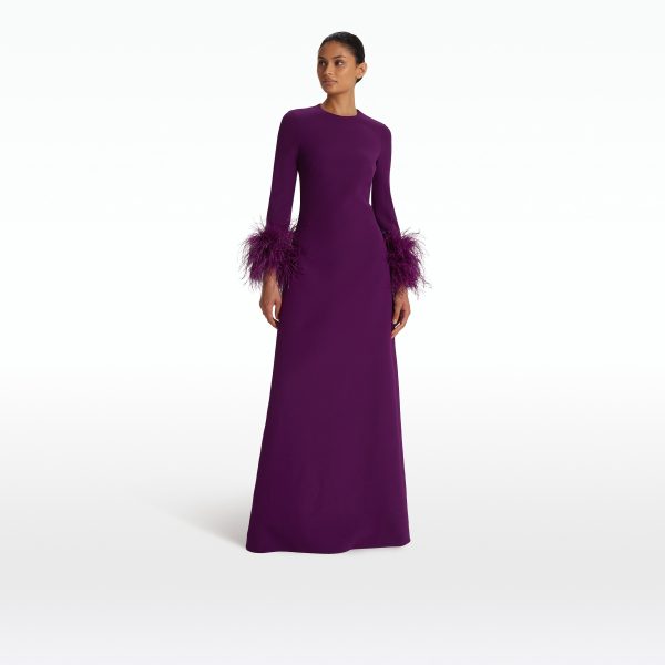 Renalla Currant Feather-Trimmed Long Dress - Image 6