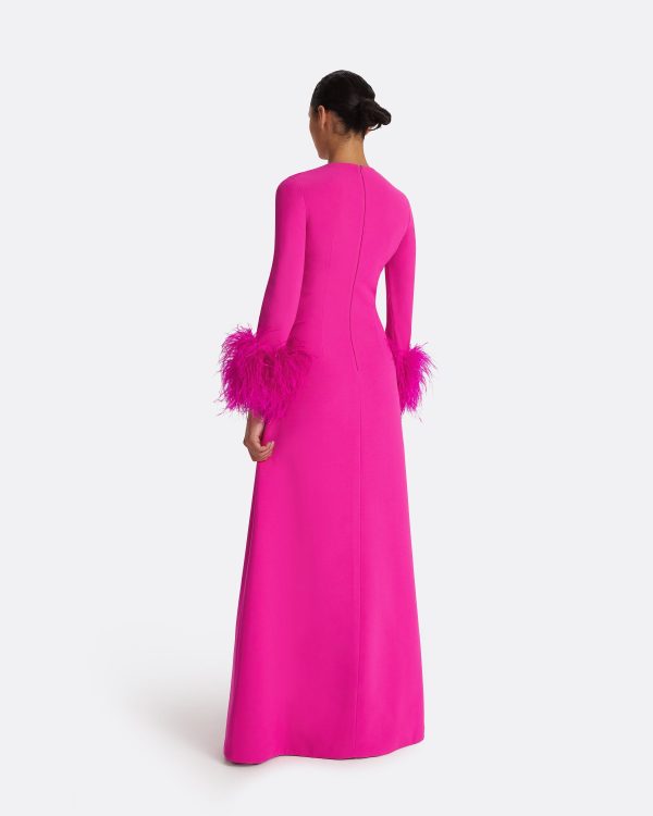 Renalla Wild Strawberry Feather-Trimmed Long Dress - Image 2