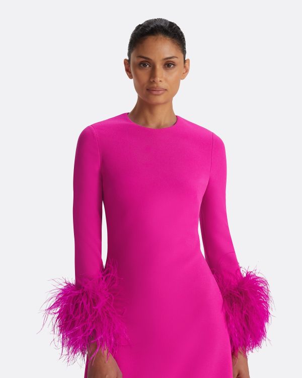 Renalla Wild Strawberry Feather-Trimmed Long Dress - Image 3