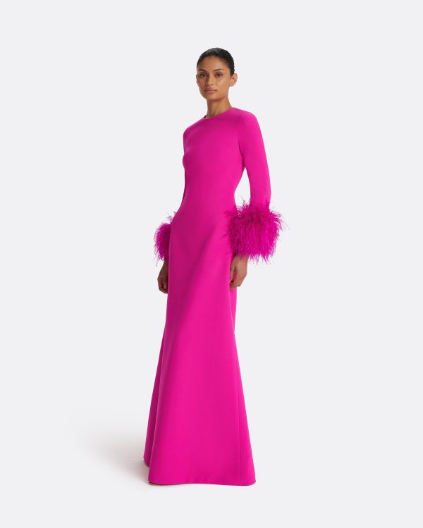 Renalla Wild Strawberry Feather-Trimmed Long Dress - Image 4