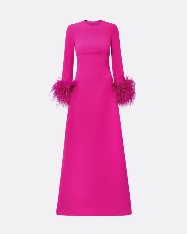 Renalla Wild Strawberry Feather-Trimmed Long Dress - Image 5