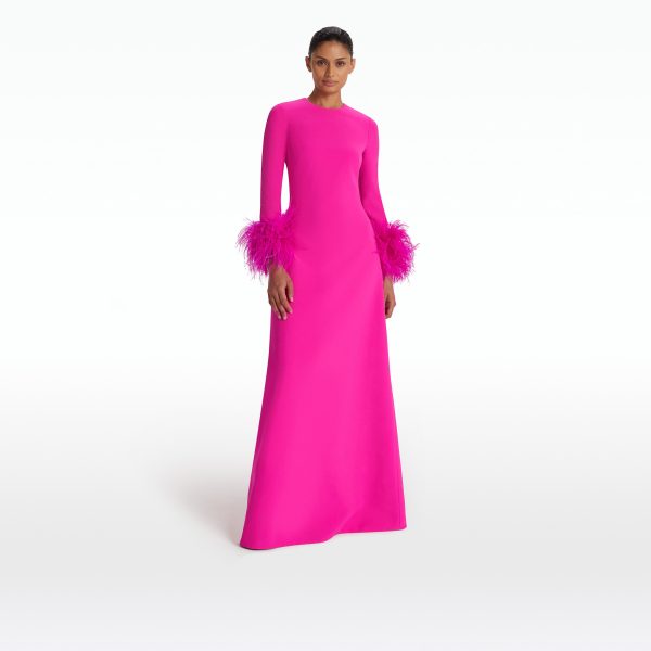 Renalla Wild Strawberry Feather-Trimmed Long Dress - Image 6