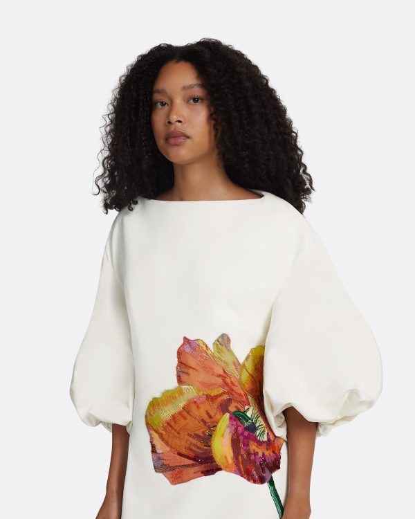 Amira Ivory & Poppy Field Embroidery Long Dress - Image 3