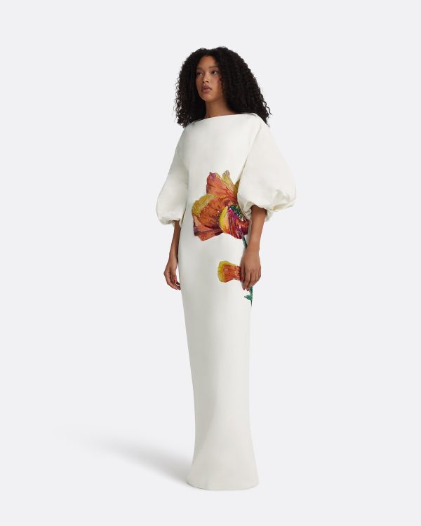 Amira Ivory & Poppy Field Embroidery Long Dress - Image 4