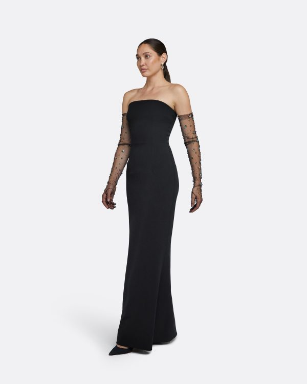 Astin Black Crystal Trim Embroidered Gloves - Image 6