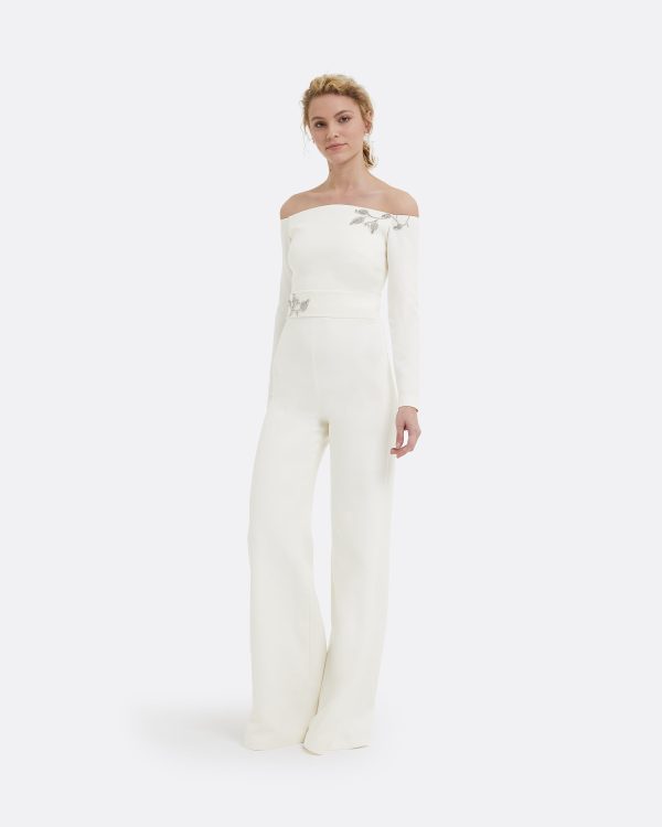 Veasna Ivory & Flower Bud Embroidery Jumpsuit - Image 4